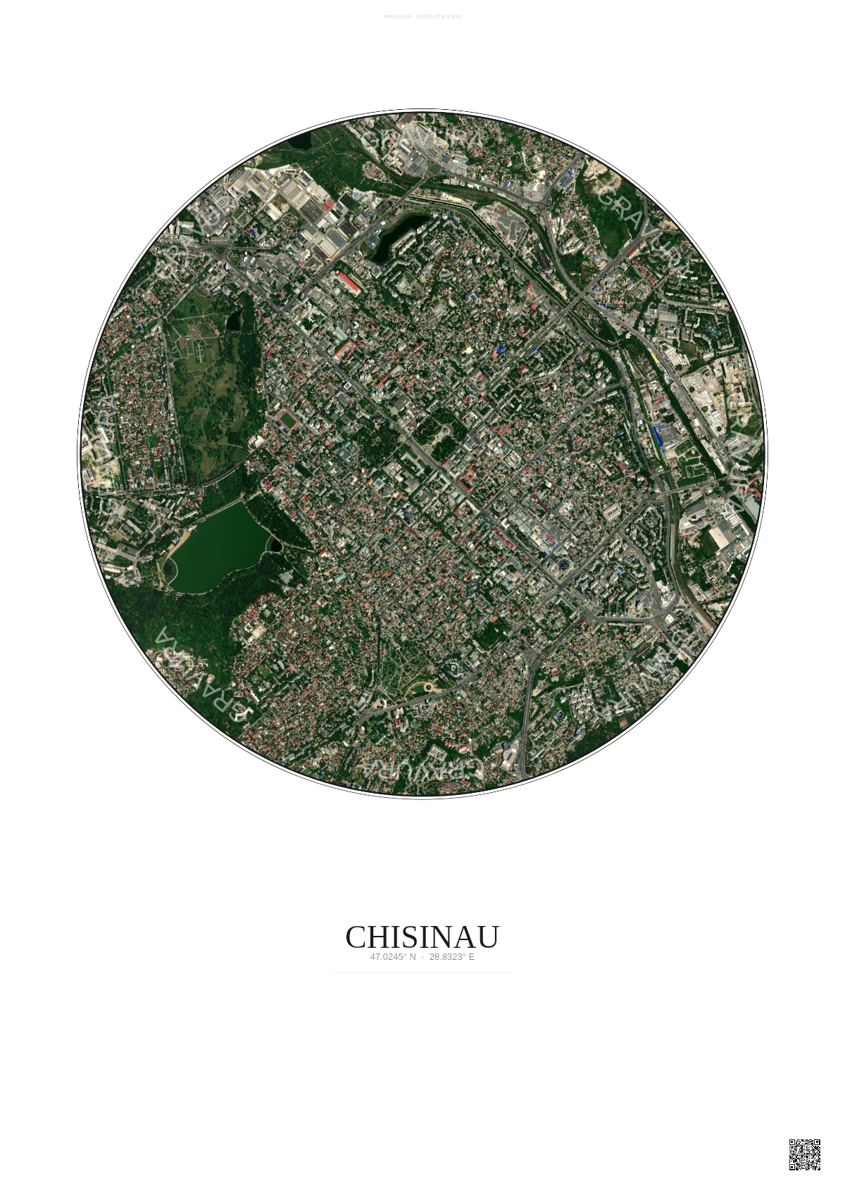 Affiche Chisinau – Poster vue satellite | Gravura – Fond clair