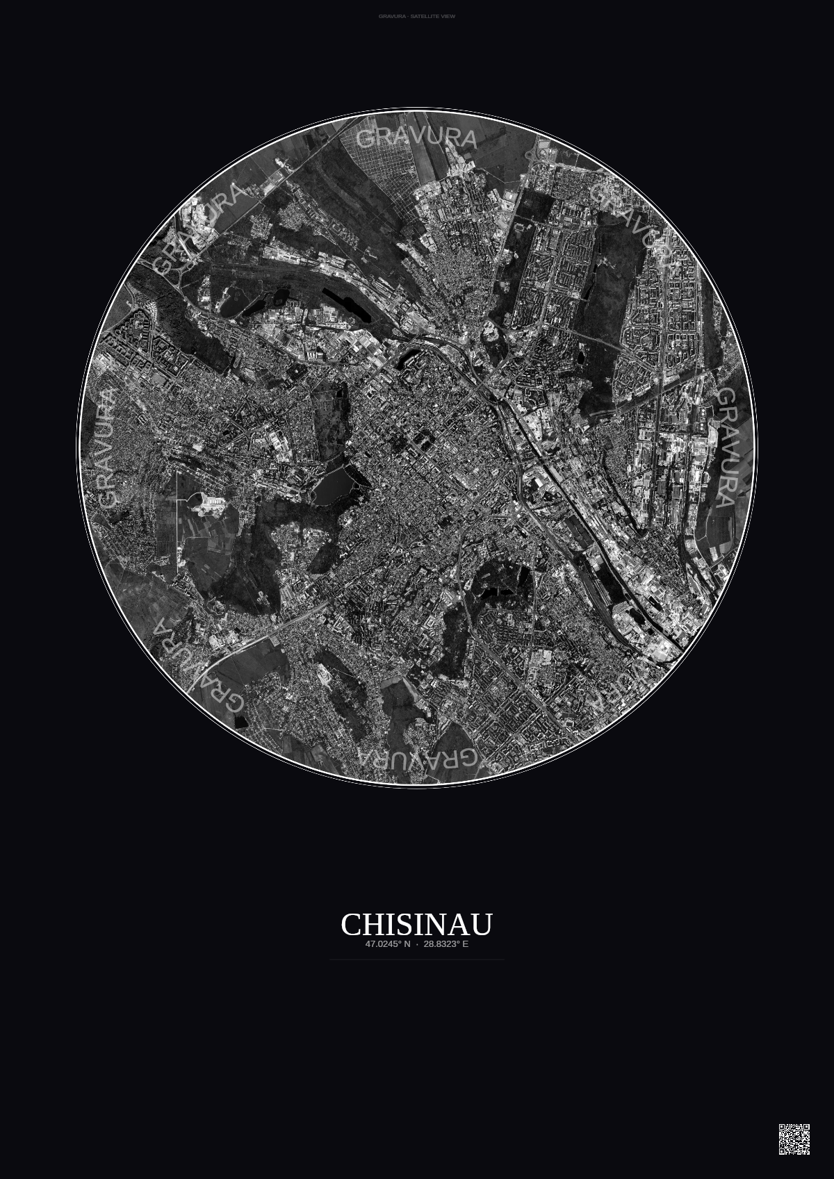 Affiche Chisinau – Poster vue satellite | Gravura – Fond foncé
