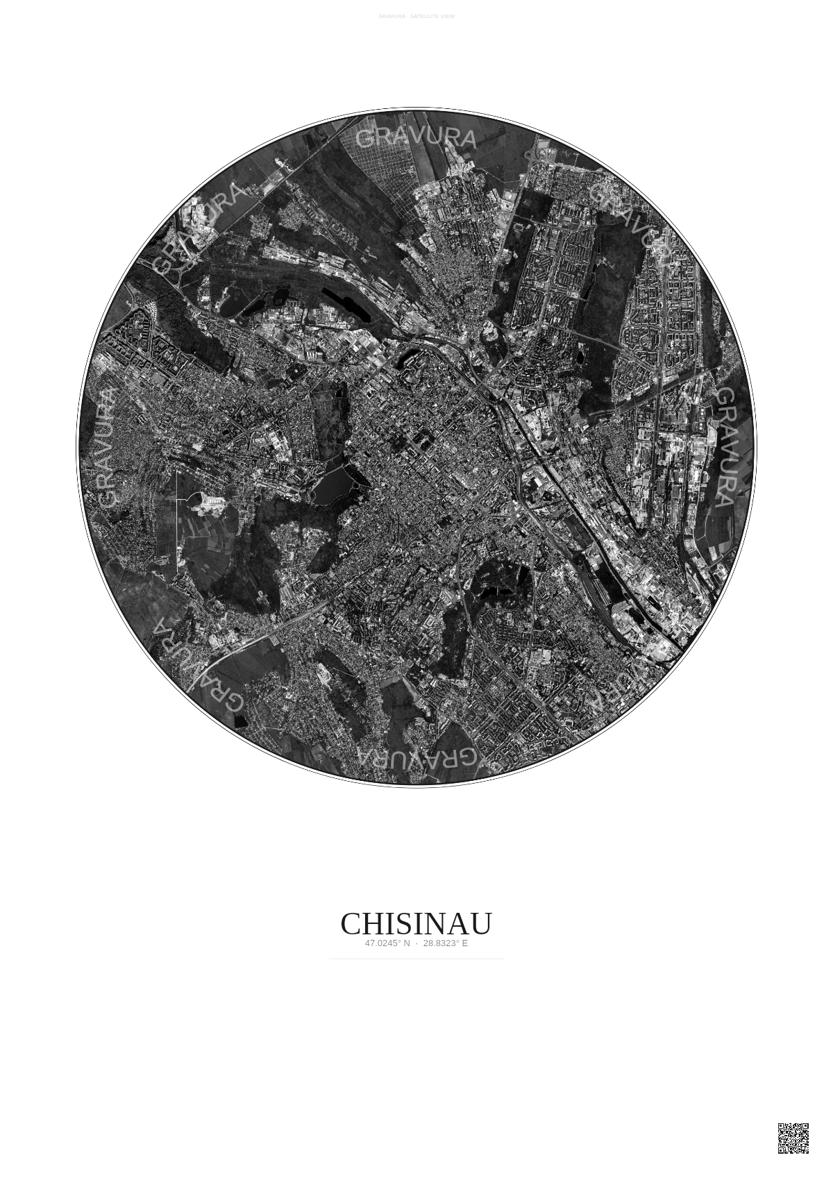 Affiche Chisinau – Poster vue satellite | Gravura – Fond clair