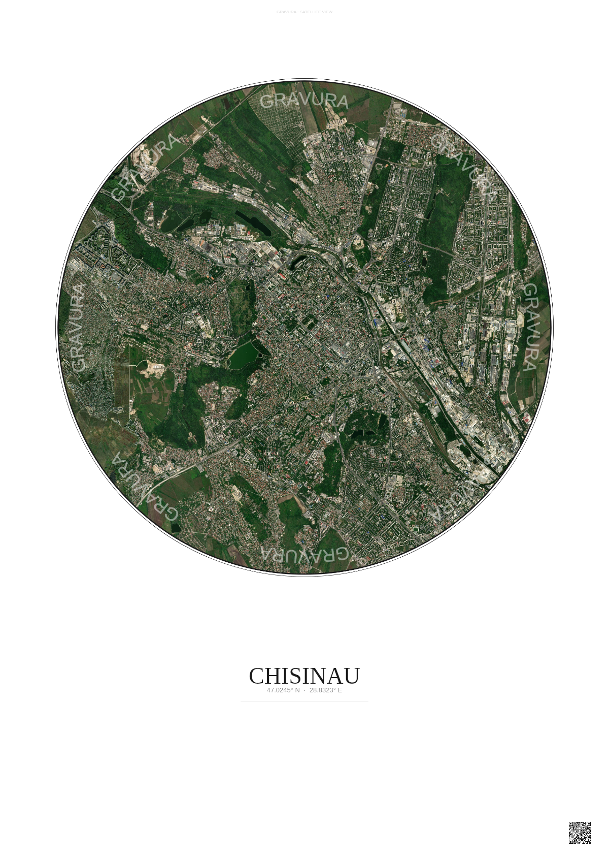 Affiche Chisinau – Poster vue satellite | Gravura – Fond clair