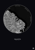 Affiche Valletta – Poster vue satellite | Gravura – Fond foncé