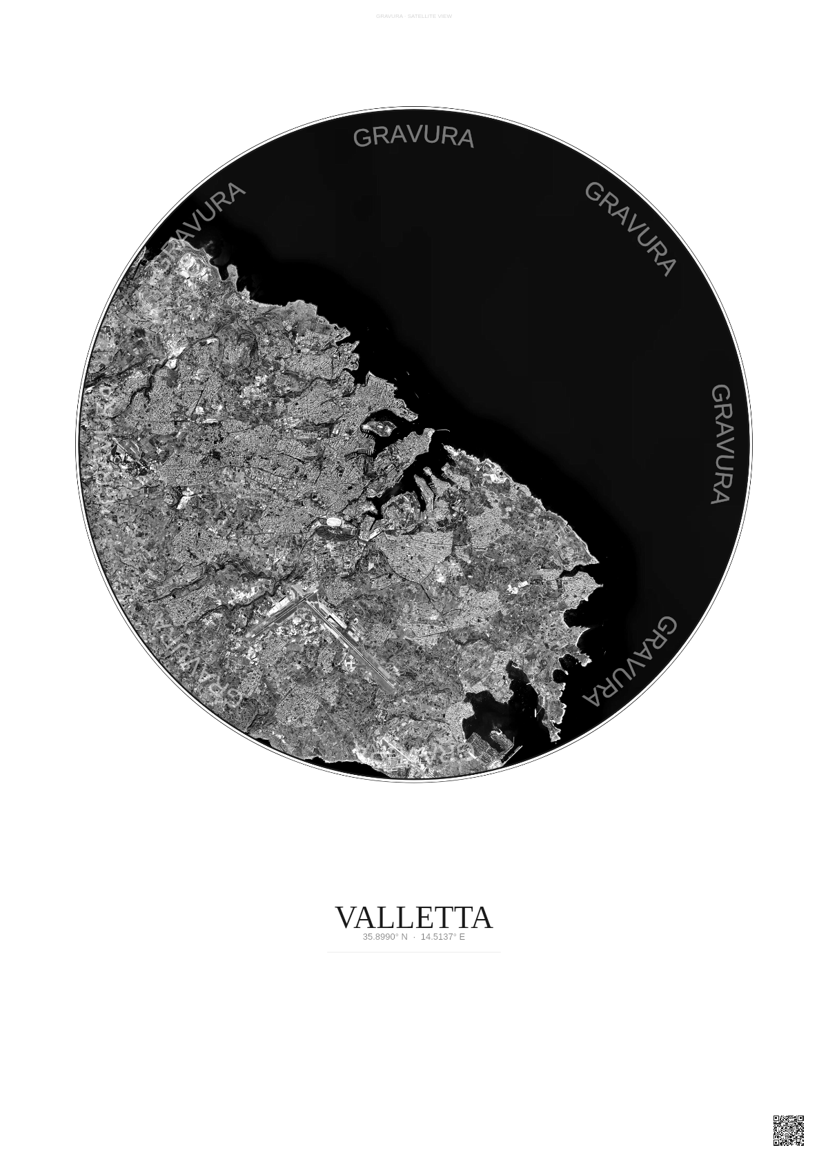 Affiche Valletta – Poster vue satellite | Gravura – Fond clair