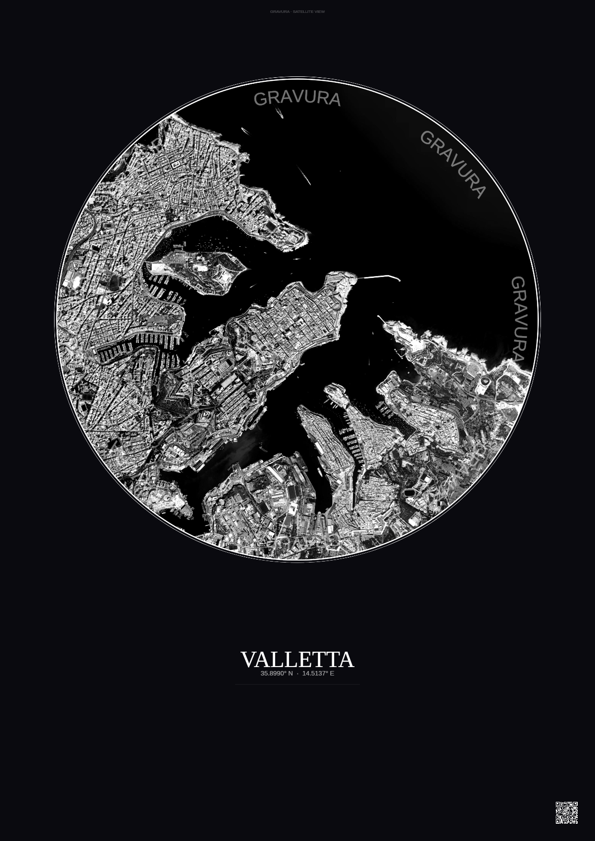 Affiche Valletta – Poster vue satellite | Gravura – Fond foncé