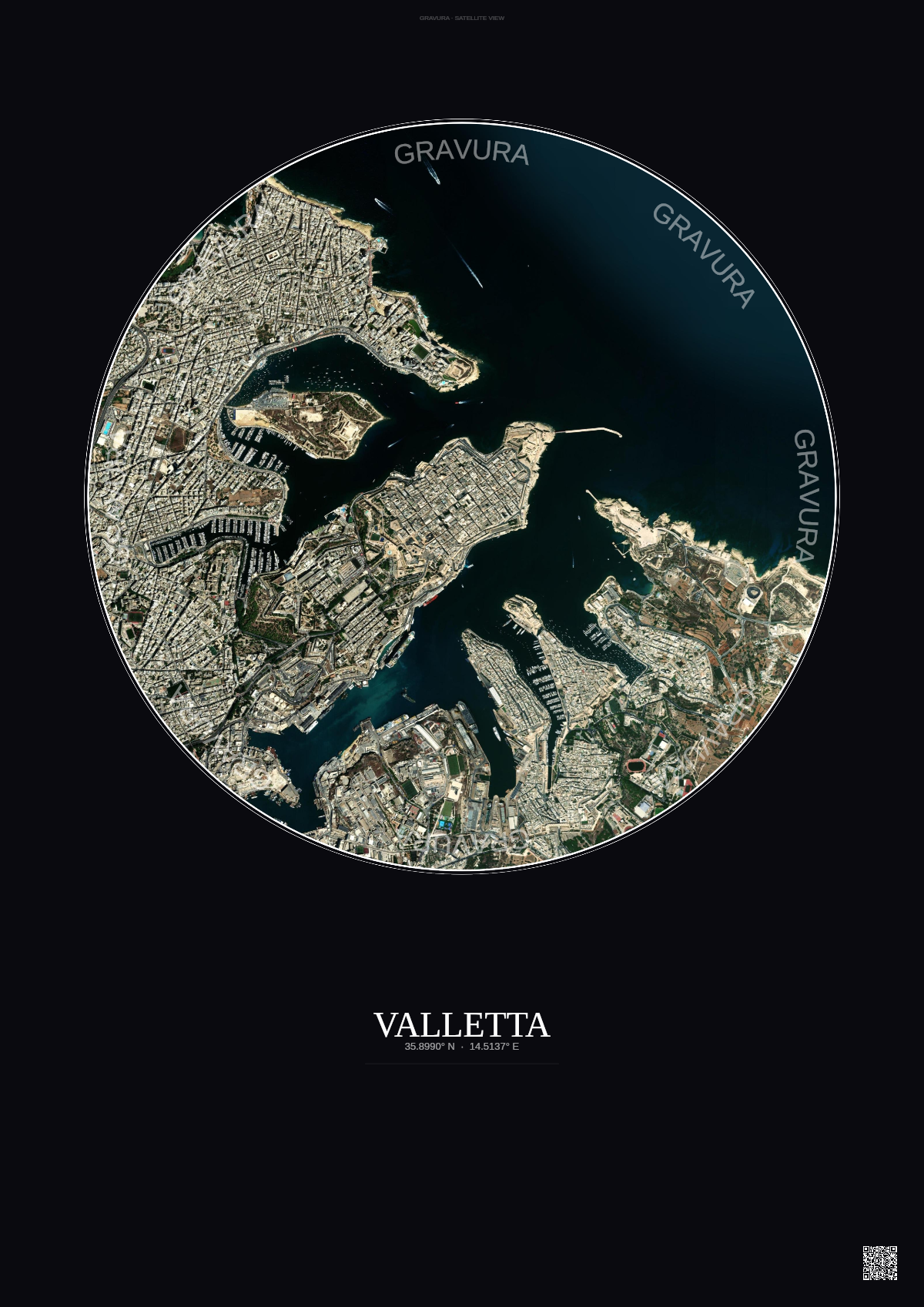 Affiche Valletta – Poster vue satellite | Gravura – Fond foncé