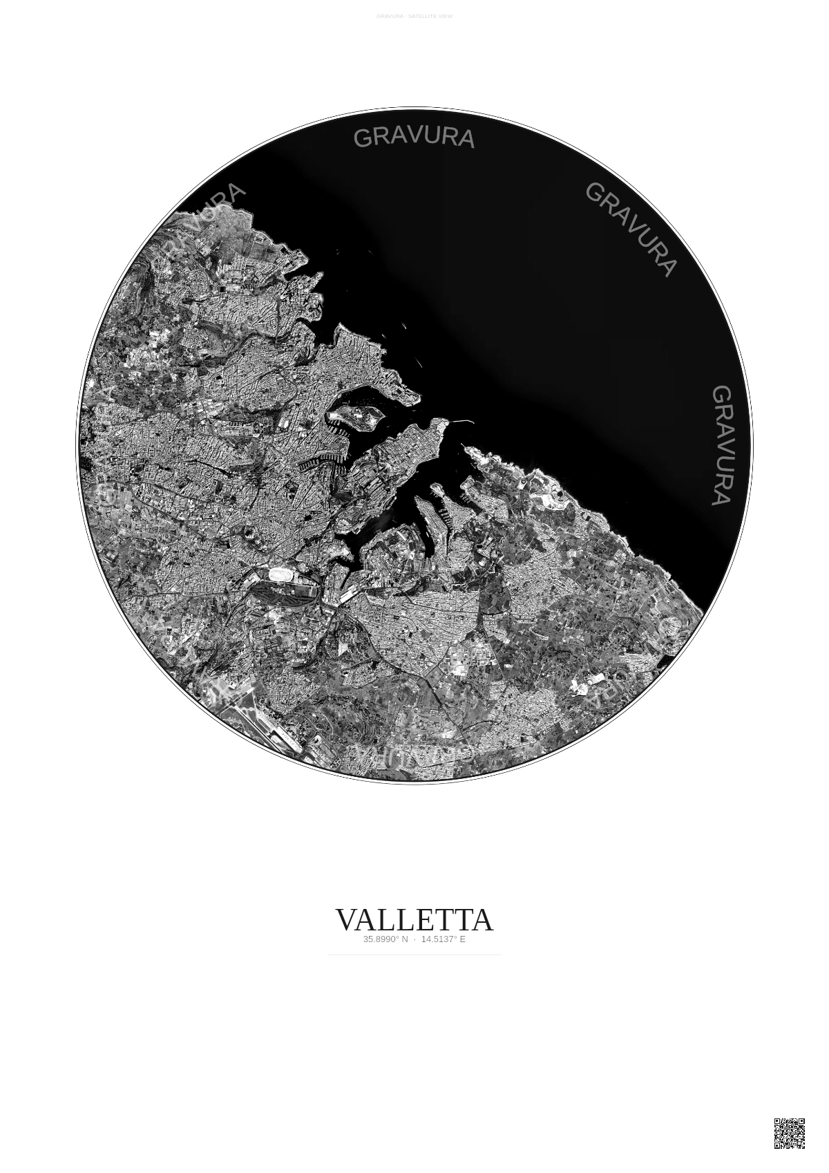 Affiche Valletta – Poster vue satellite | Gravura – Fond clair