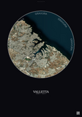 Affiche Valletta – Poster vue satellite | Gravura – Fond foncé