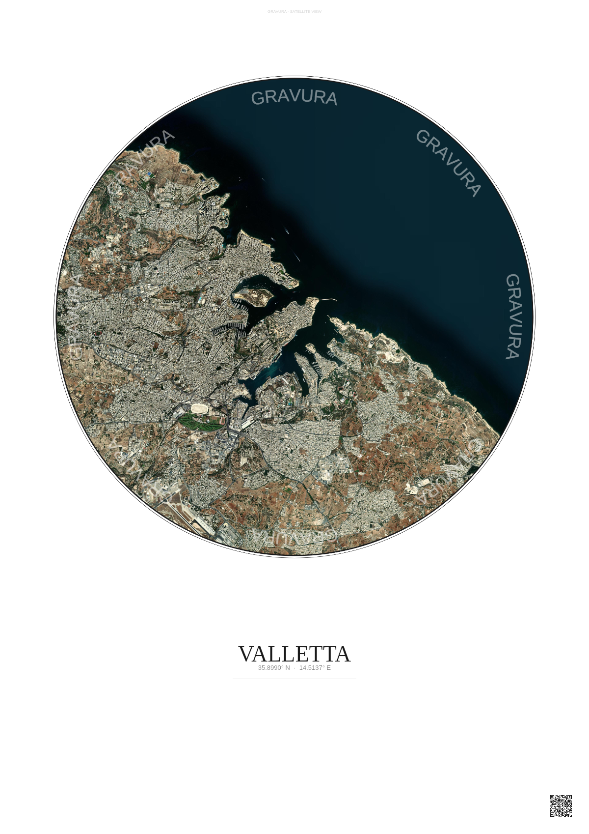 Affiche Valletta – Poster vue satellite | Gravura – Fond clair