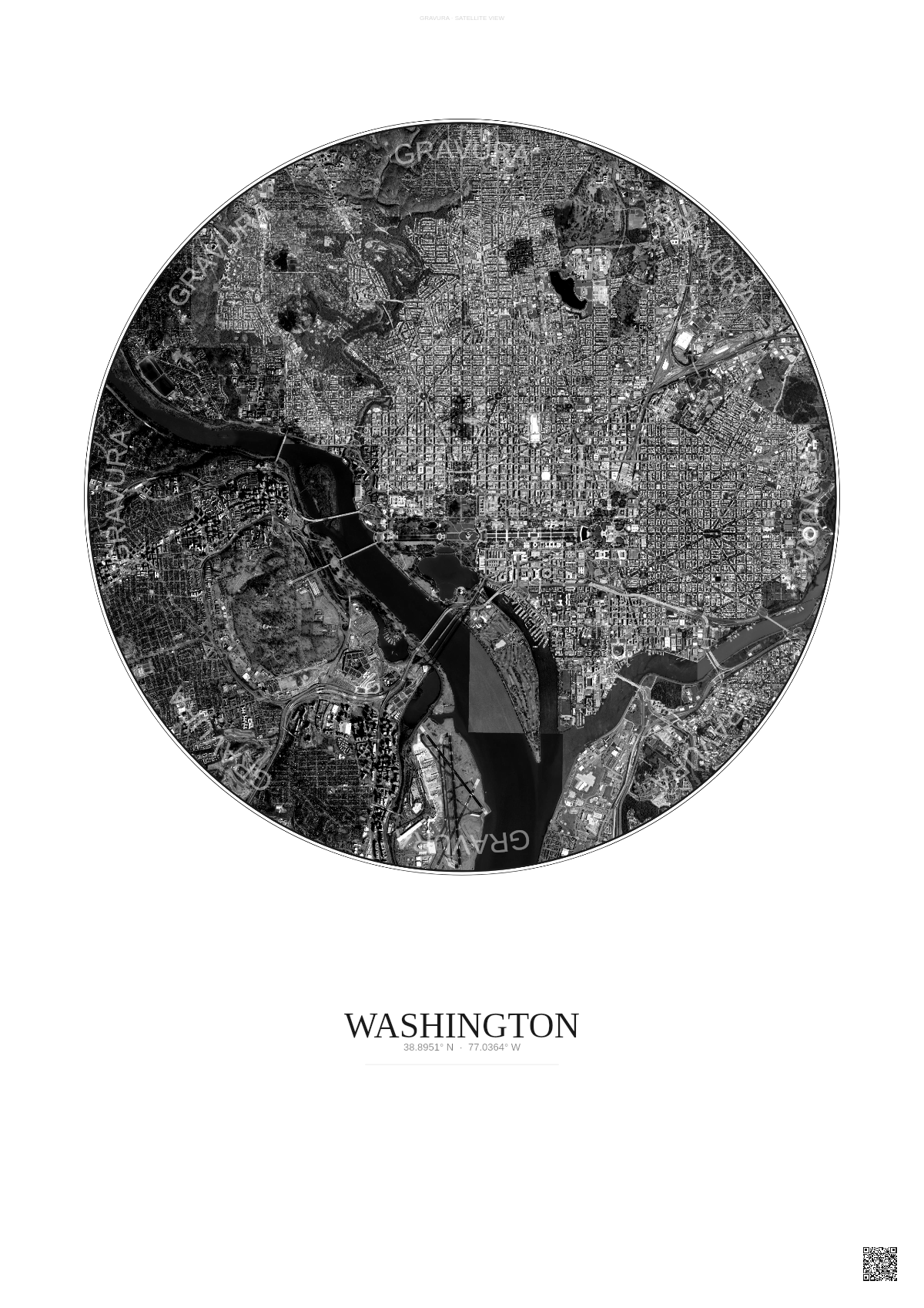 Affiche Washington – Poster vue satellite | Gravura – Fond clair