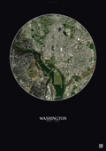 Affiche Washington – Poster vue satellite | Gravura – Fond foncé