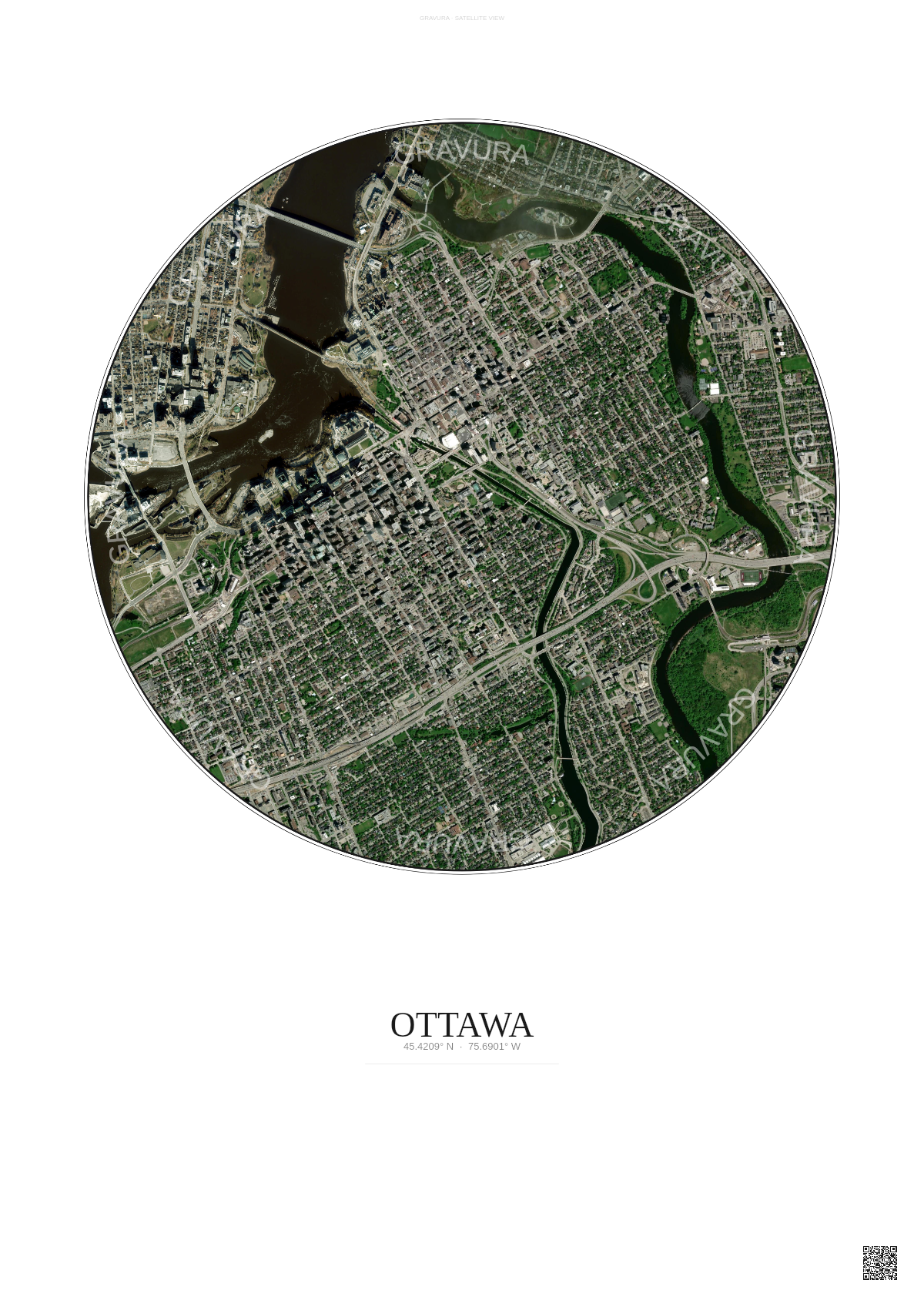 Affiche Ottawa – Poster vue satellite | Gravura – Fond clair