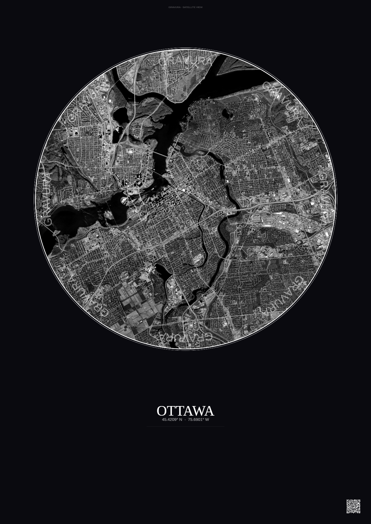 Affiche Ottawa – Poster vue satellite | Gravura – Fond foncé