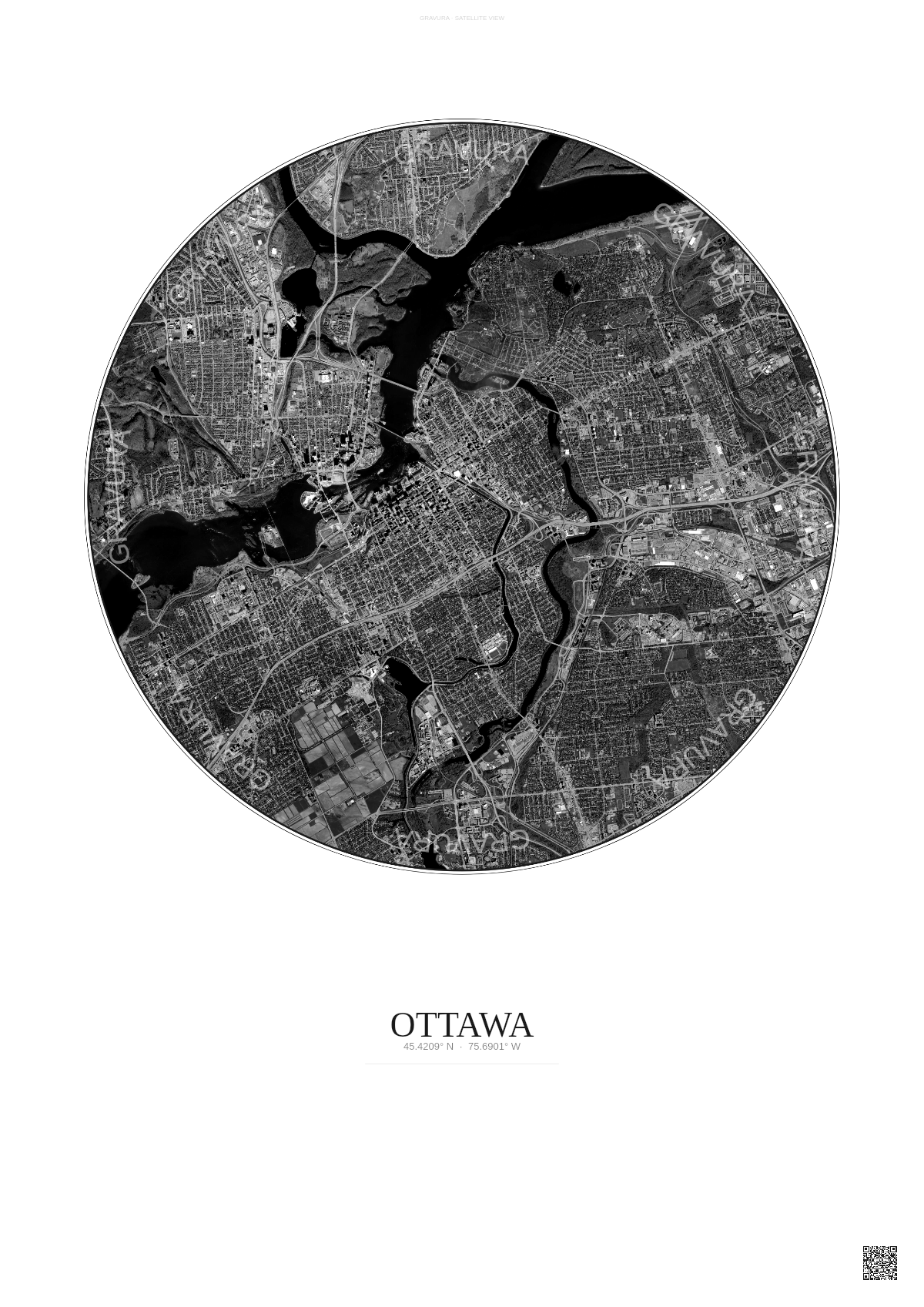 Affiche Ottawa – Poster vue satellite | Gravura – Fond clair
