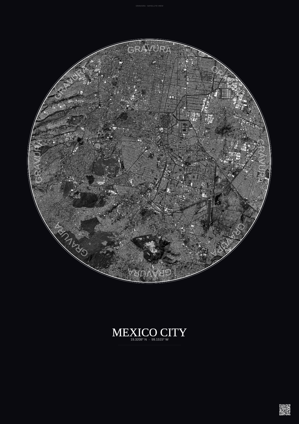 Affiche Mexico City – Poster vue satellite | Gravura – Fond foncé