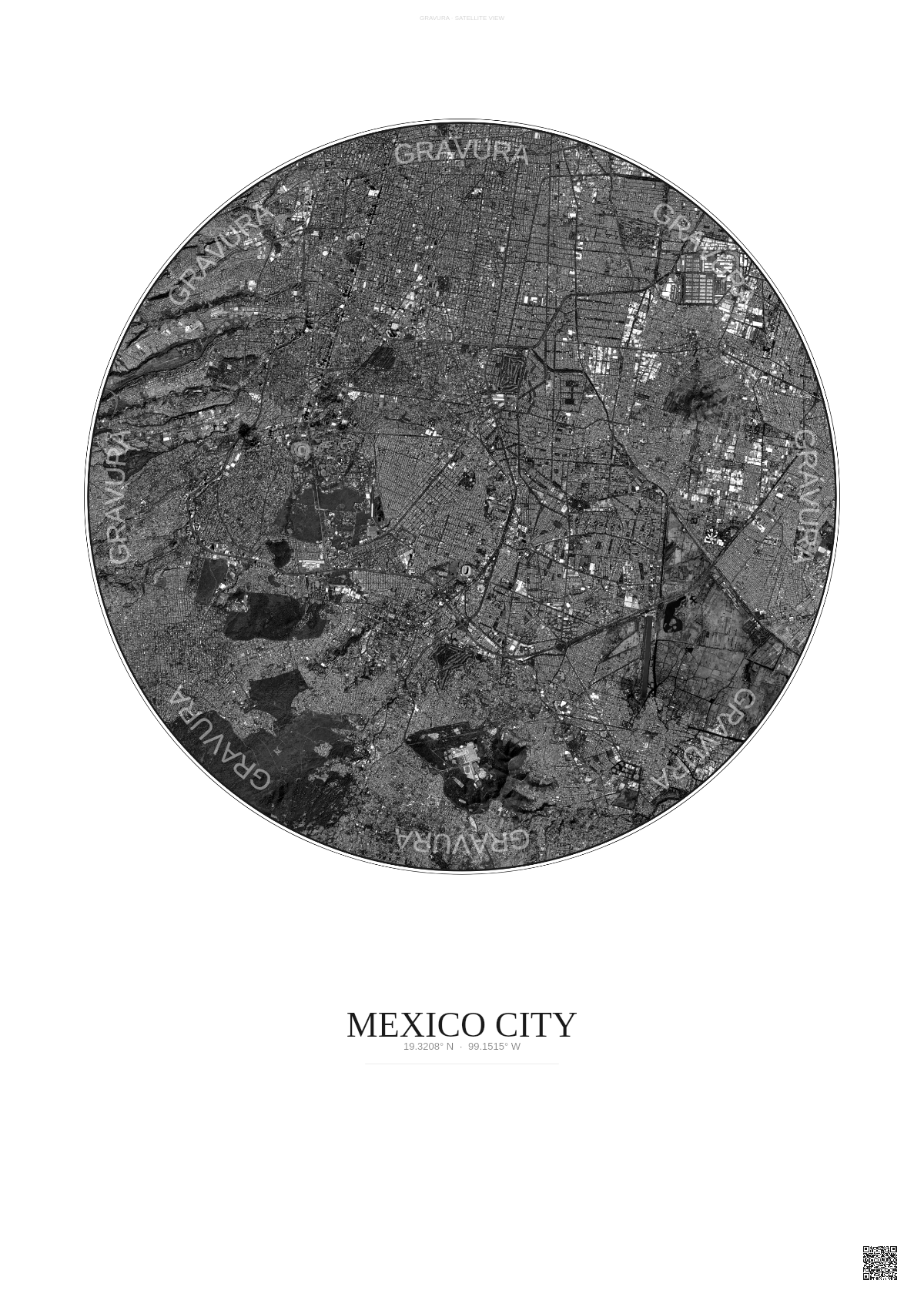 Affiche Mexico City – Poster vue satellite | Gravura – Fond clair