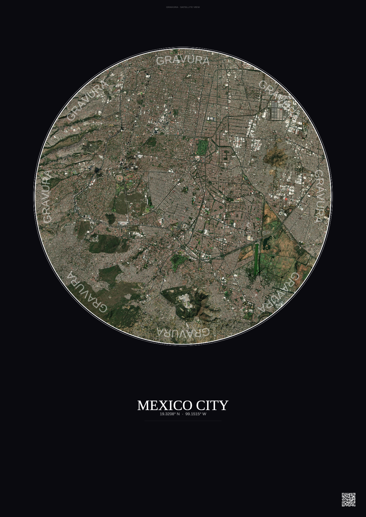 Affiche Mexico City – Poster vue satellite | Gravura – Fond foncé