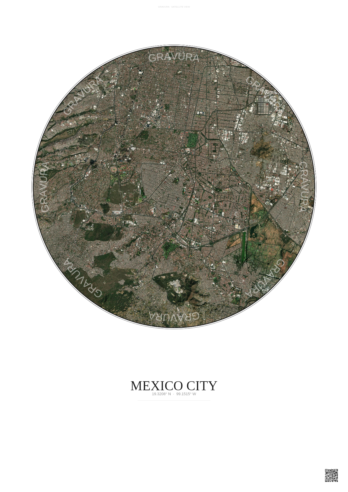 Affiche Mexico City – Poster vue satellite | Gravura – Fond clair