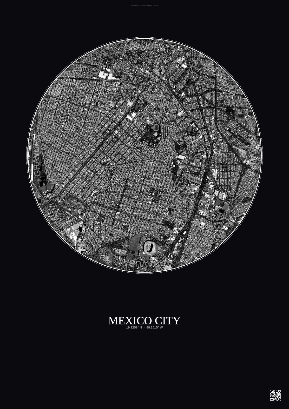 Affiche Mexico City – Poster vue satellite | Gravura – Fond foncé