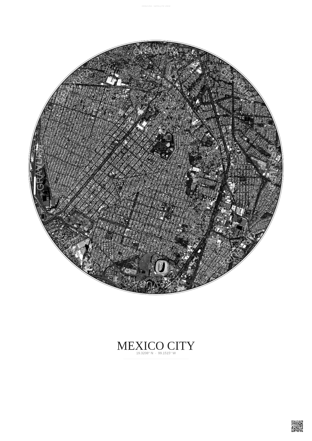 Affiche Mexico City – Poster vue satellite | Gravura – Fond clair