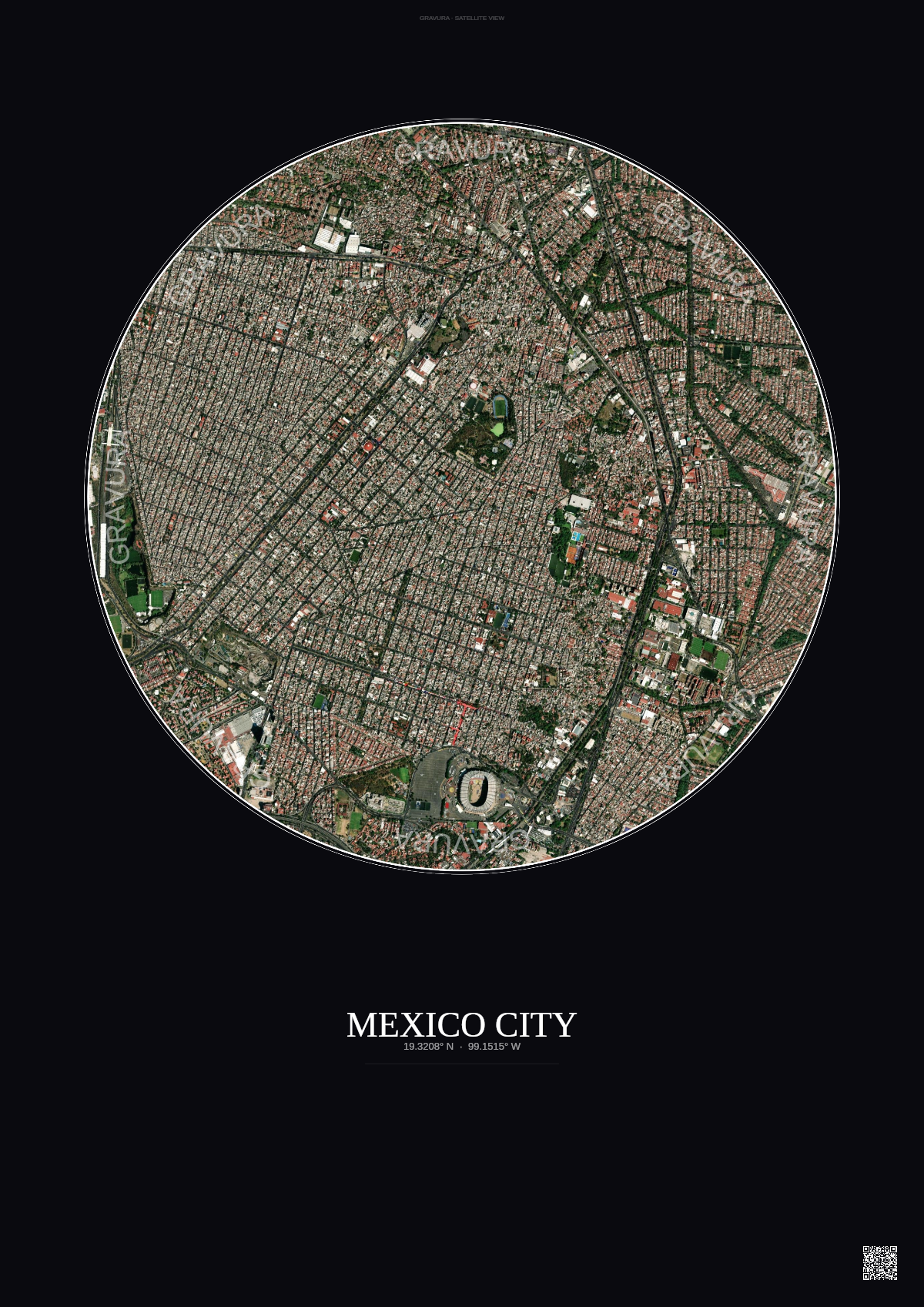 Affiche Mexico City – Poster vue satellite | Gravura – Fond foncé