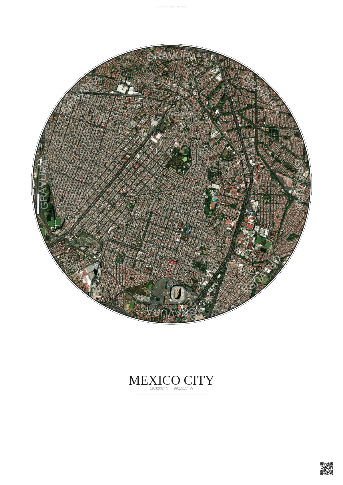 Affiche Mexico City – Poster vue satellite | Gravura – Fond clair