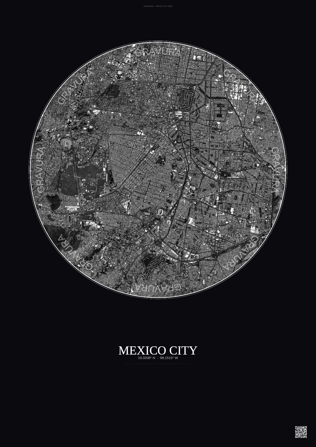 Affiche Mexico City – Poster vue satellite | Gravura – Fond foncé