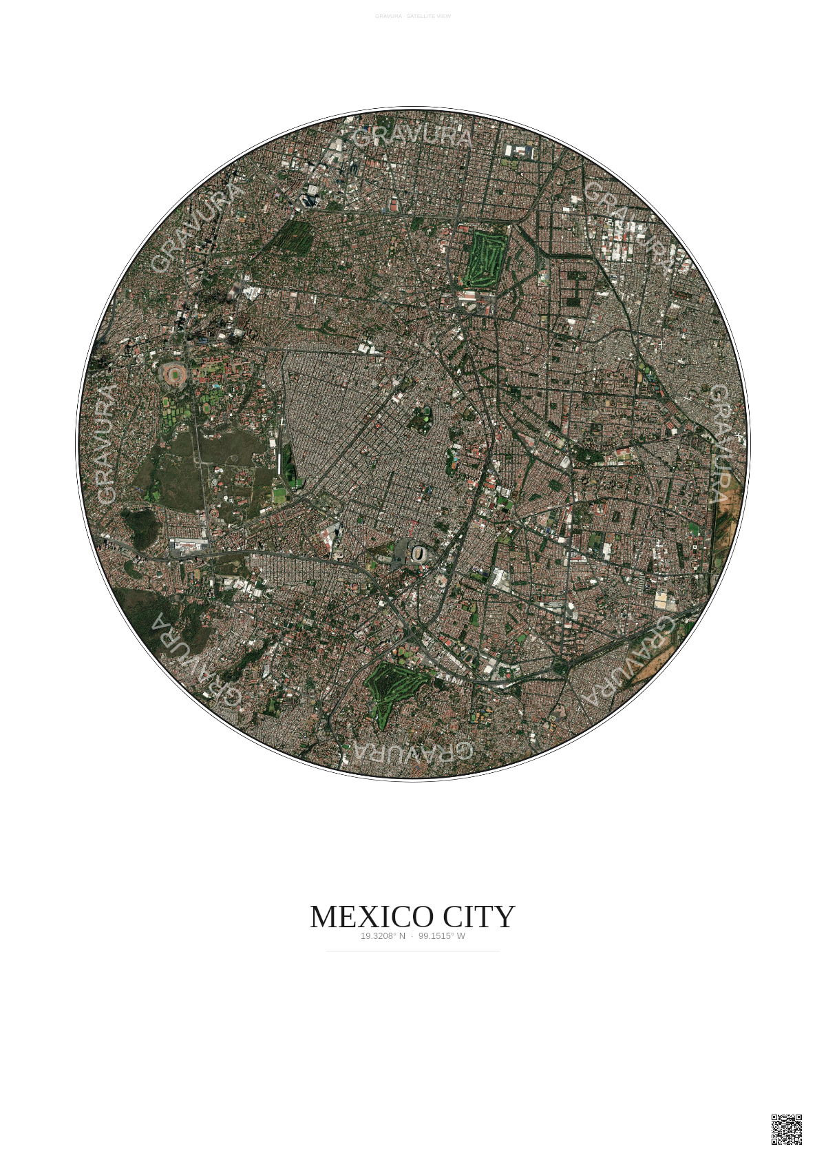 Affiche Mexico City – Poster vue satellite | Gravura – Fond clair