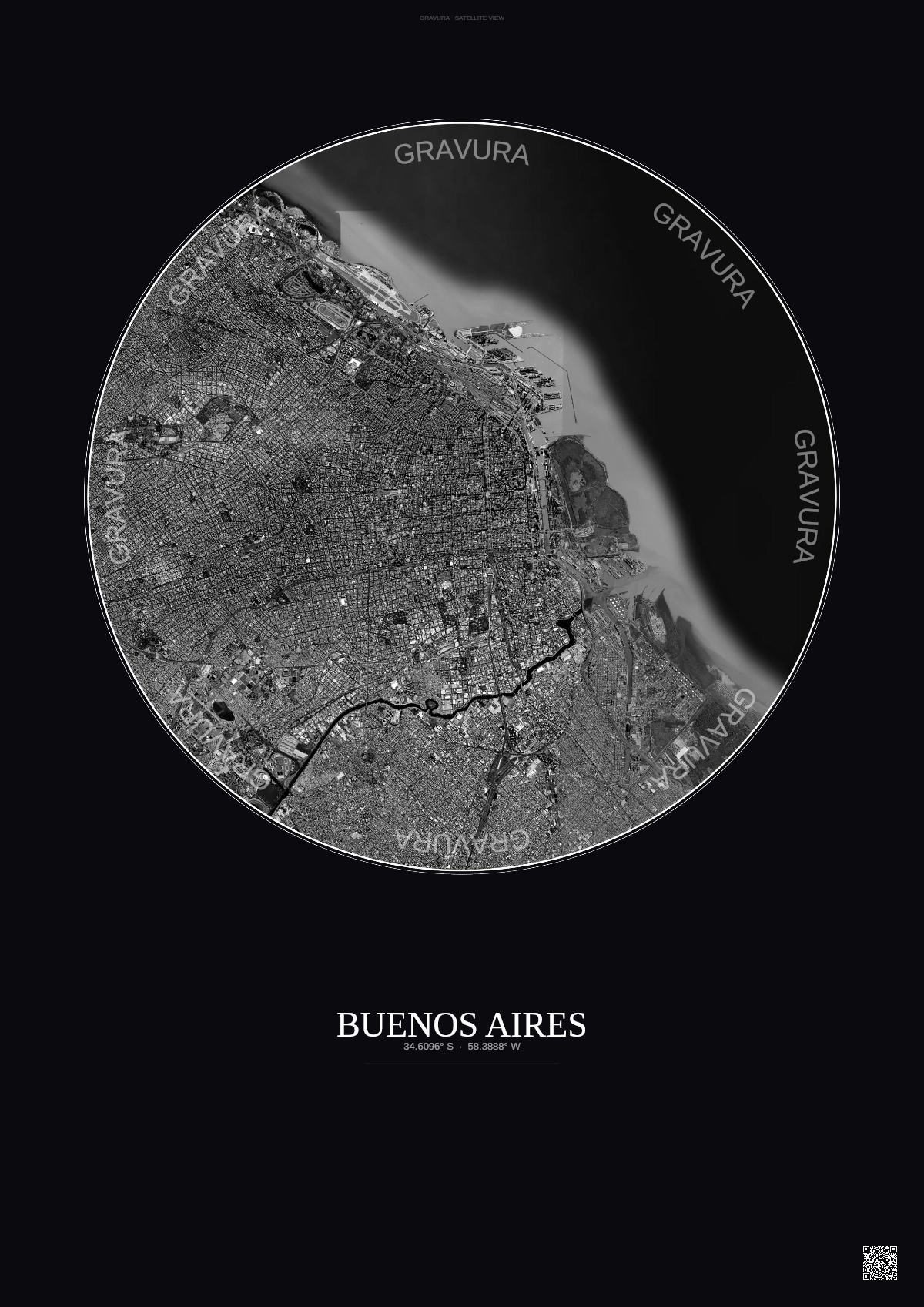 Affiche Buenos Aires – Poster vue satellite | Gravura – Fond foncé