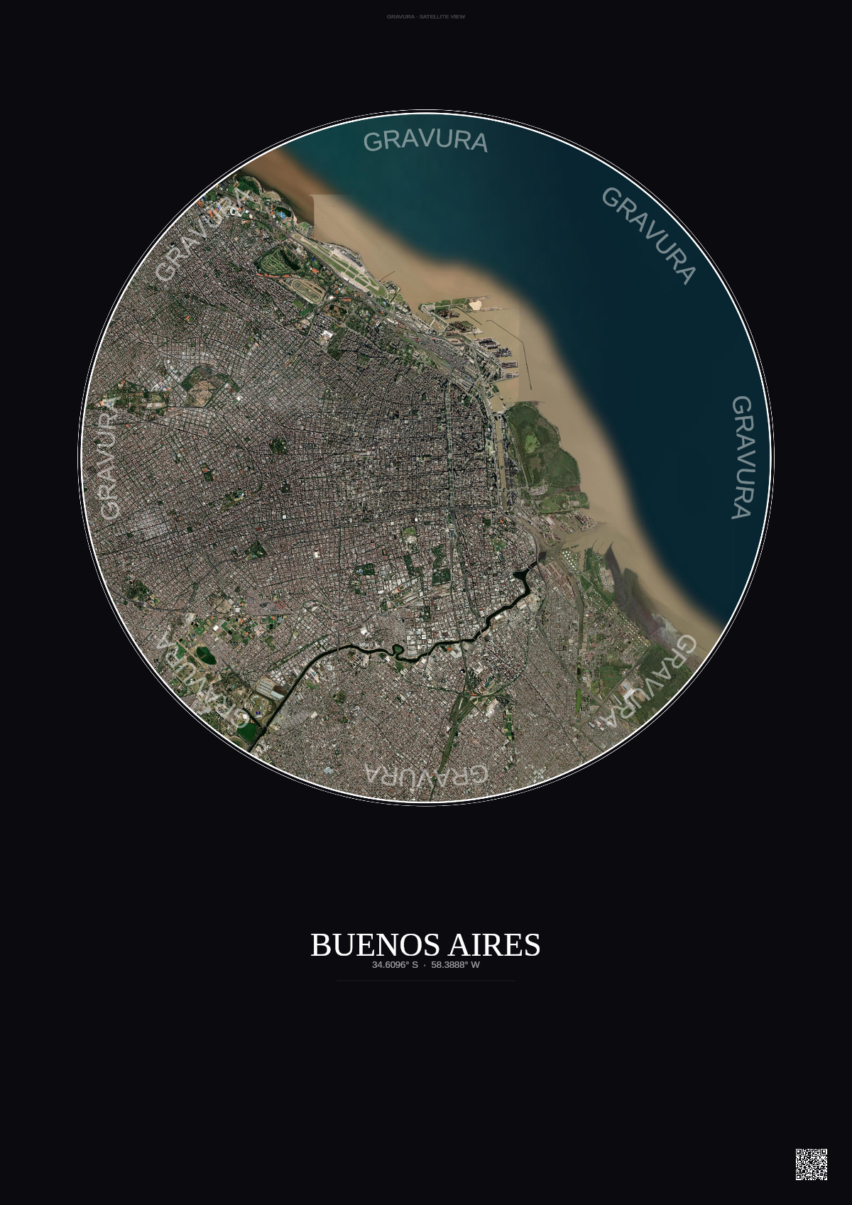 Affiche Buenos Aires – Poster vue satellite | Gravura – Fond foncé