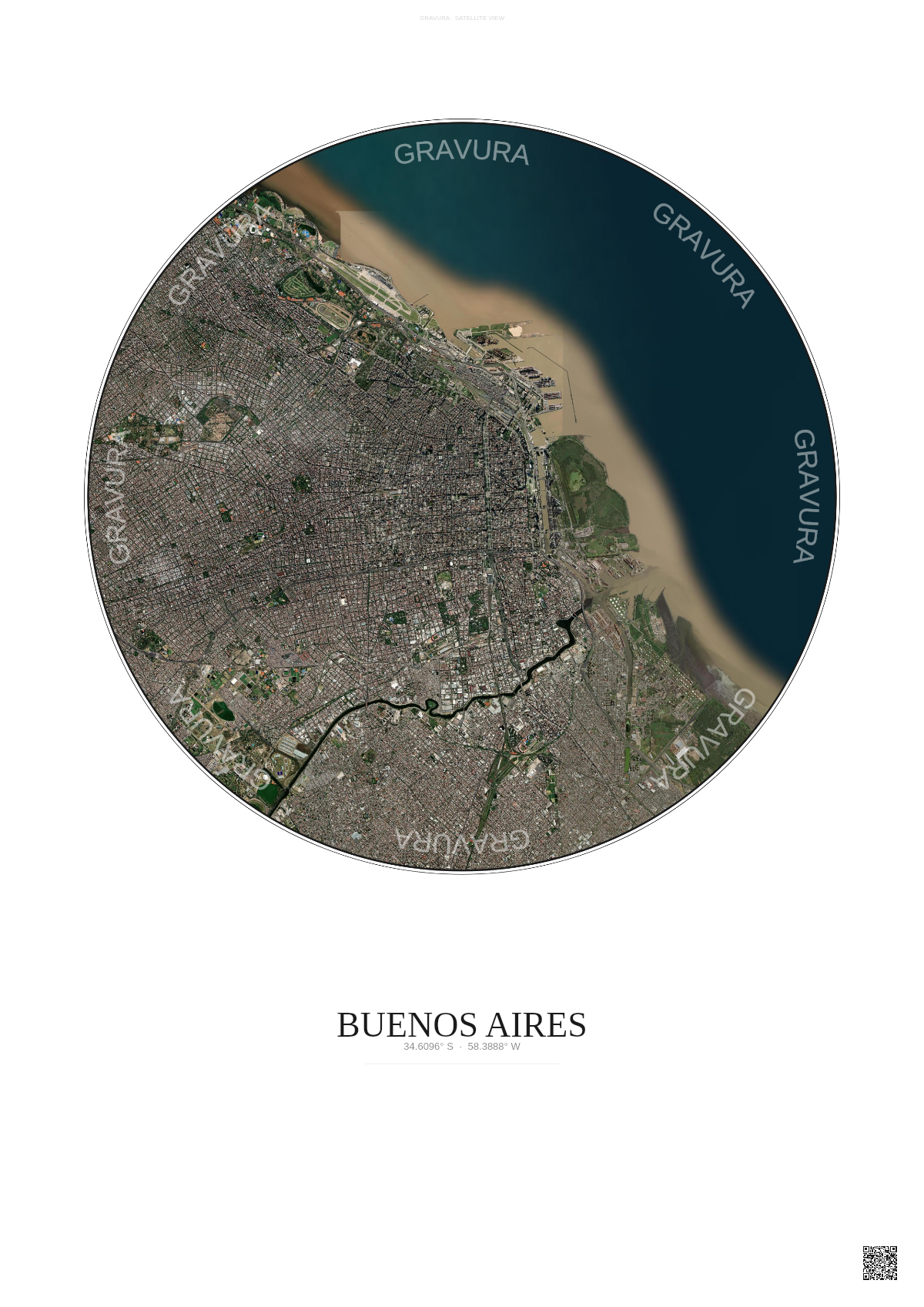 Affiche Buenos Aires – Poster vue satellite | Gravura – Fond clair