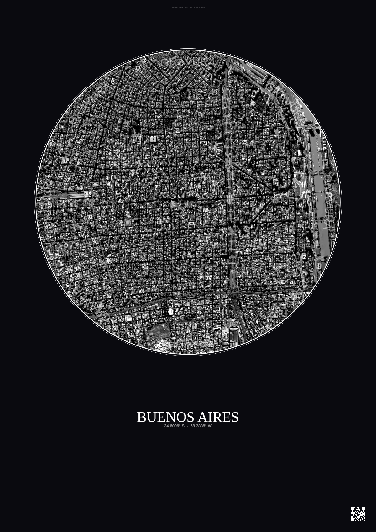 Affiche Buenos Aires – Poster vue satellite | Gravura – Fond foncé