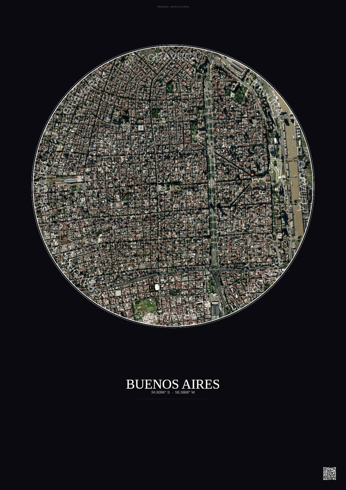 Affiche Buenos Aires – Poster vue satellite | Gravura – Fond foncé