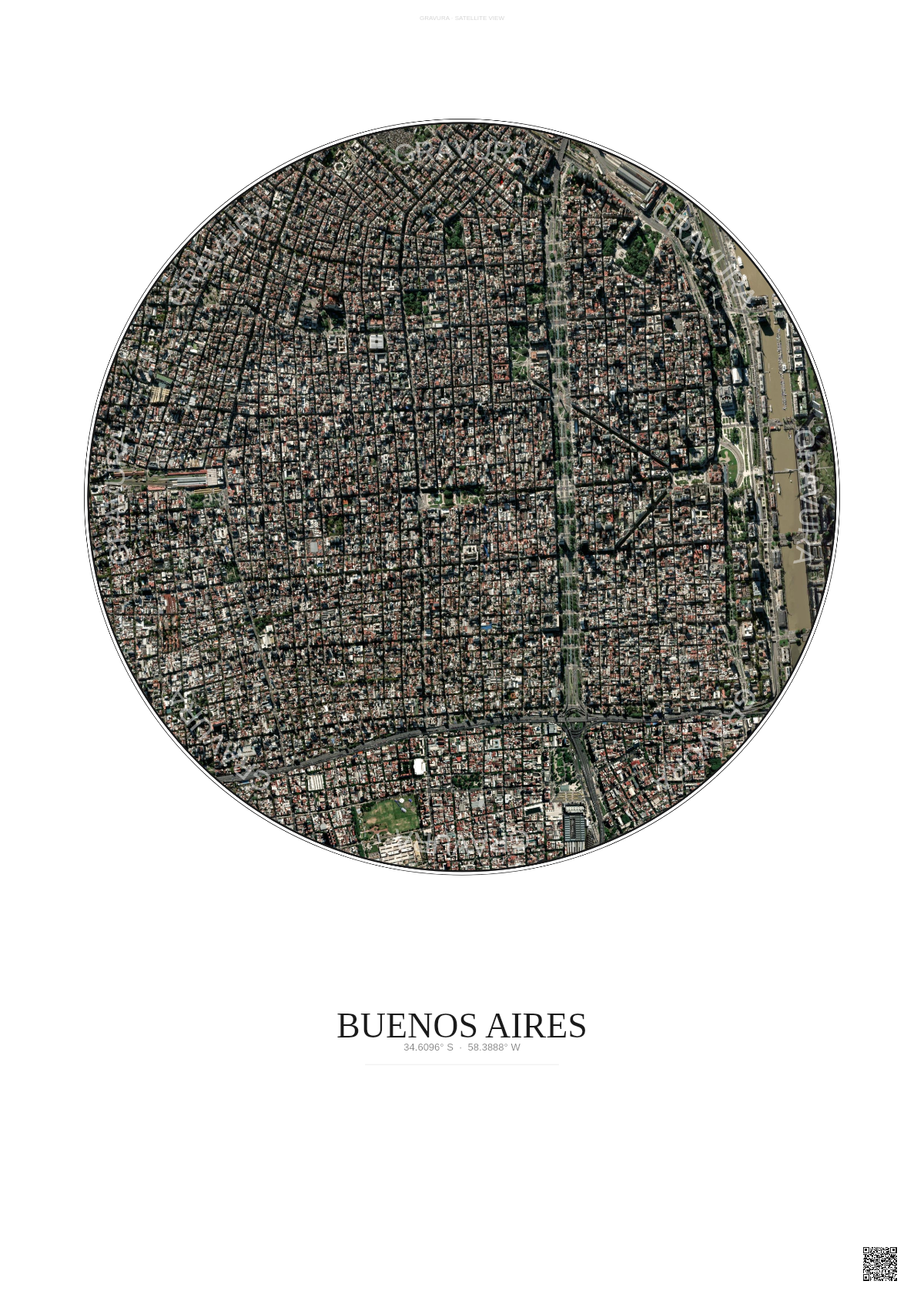 Affiche Buenos Aires – Poster vue satellite | Gravura – Fond clair