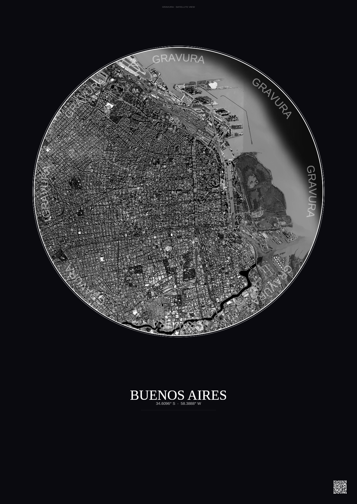 Affiche Buenos Aires – Poster vue satellite | Gravura – Fond foncé