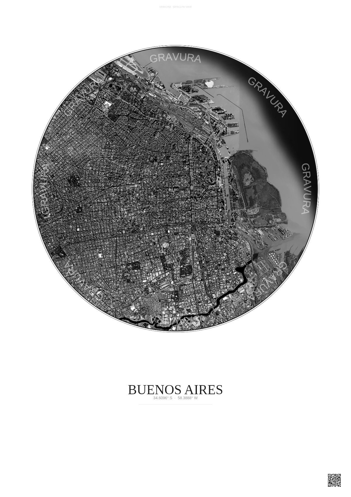 Affiche Buenos Aires – Poster vue satellite | Gravura – Fond clair