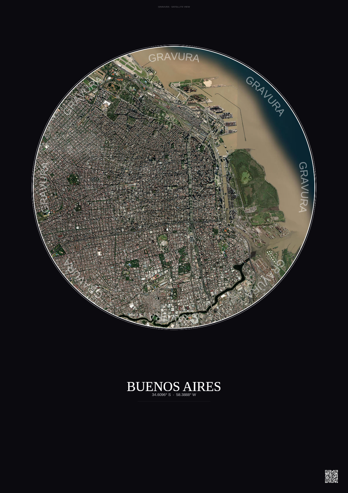 Affiche Buenos Aires – Poster vue satellite | Gravura – Fond foncé