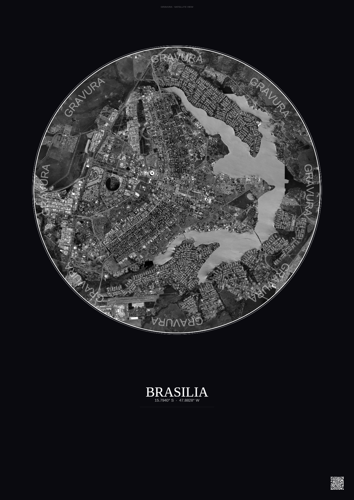 Affiche Brasilia – Poster vue satellite | Gravura – Fond foncé