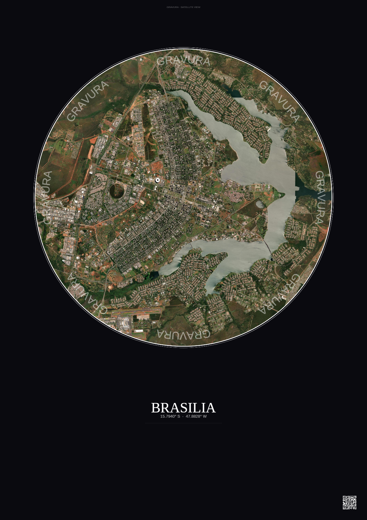 Affiche Brasilia – Poster vue satellite | Gravura – Fond foncé
