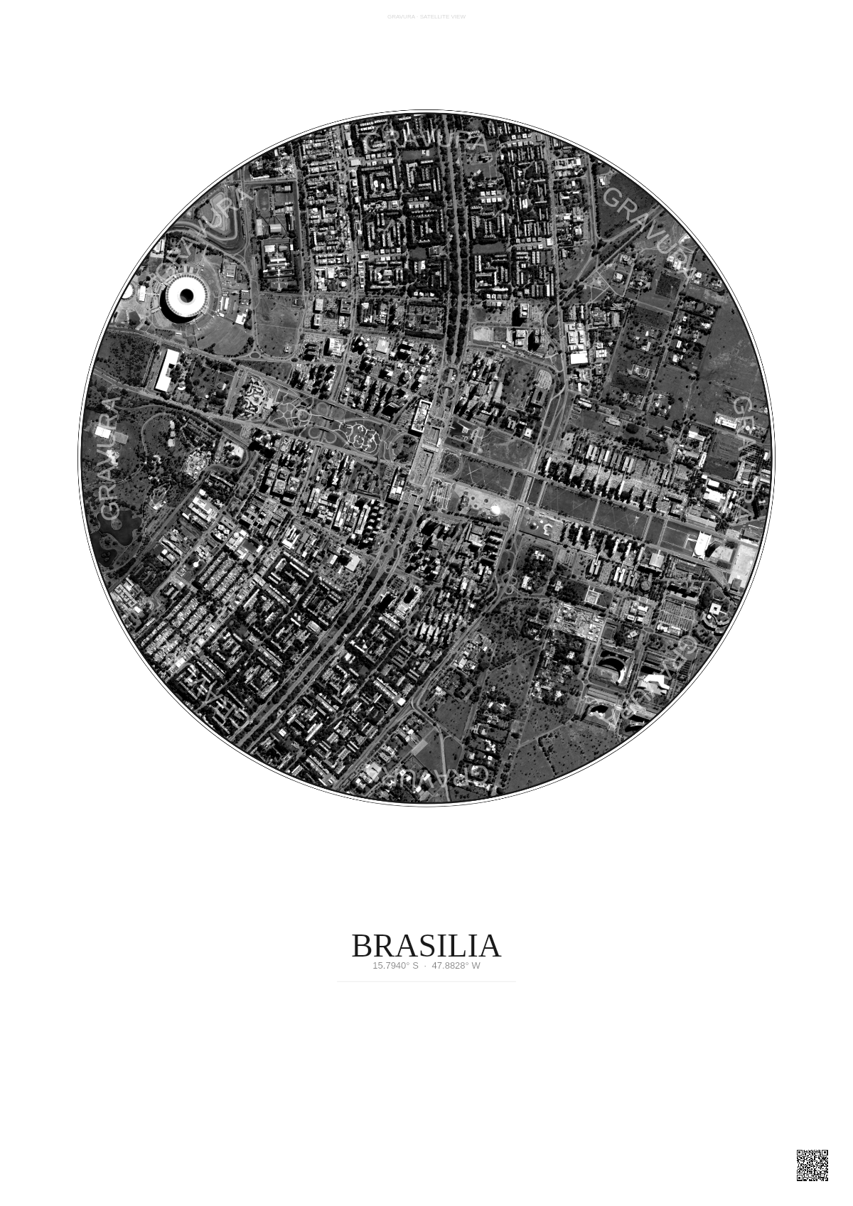 Affiche Brasilia – Poster vue satellite | Gravura – Fond clair