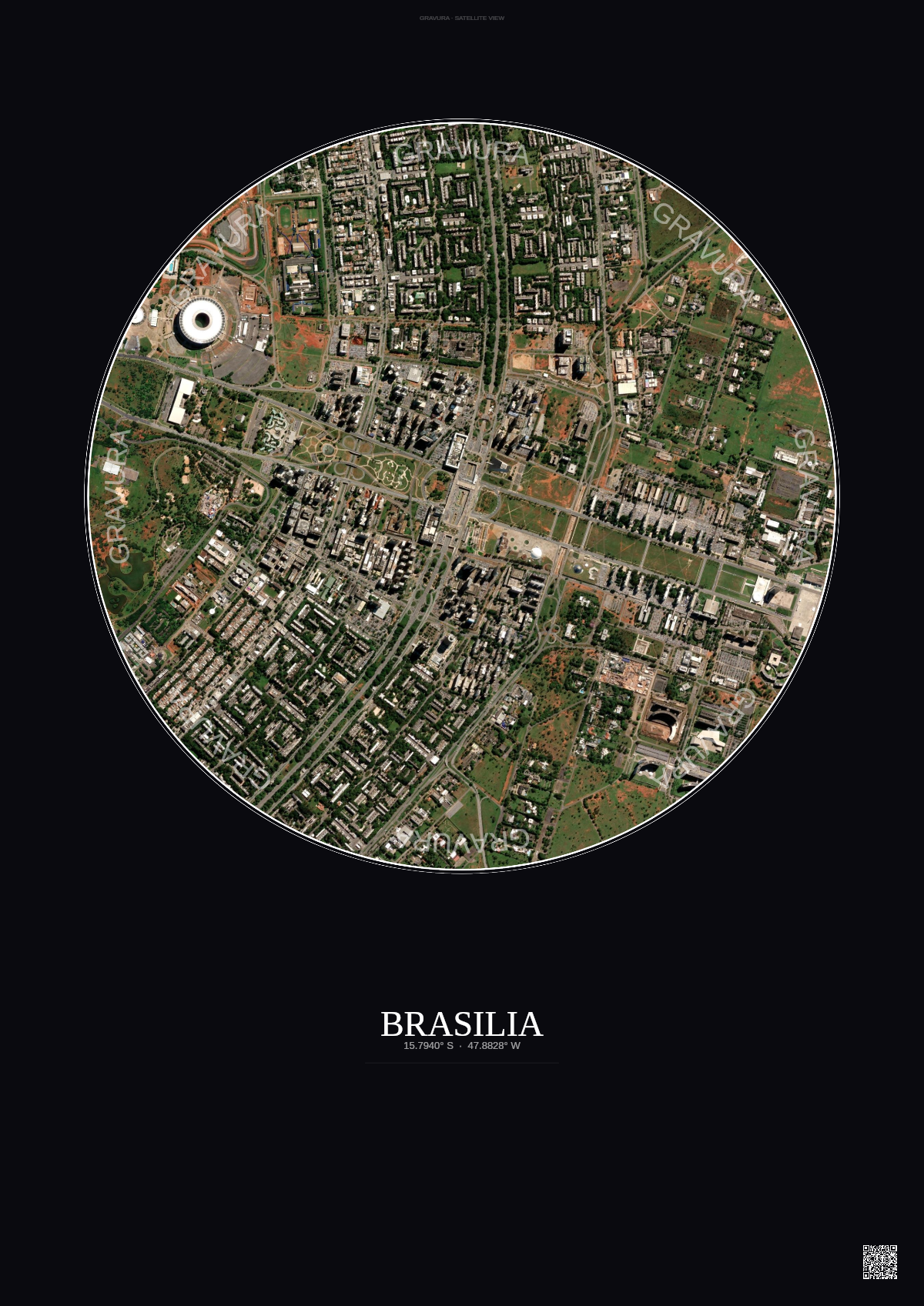 Affiche Brasilia – Poster vue satellite | Gravura – Fond foncé