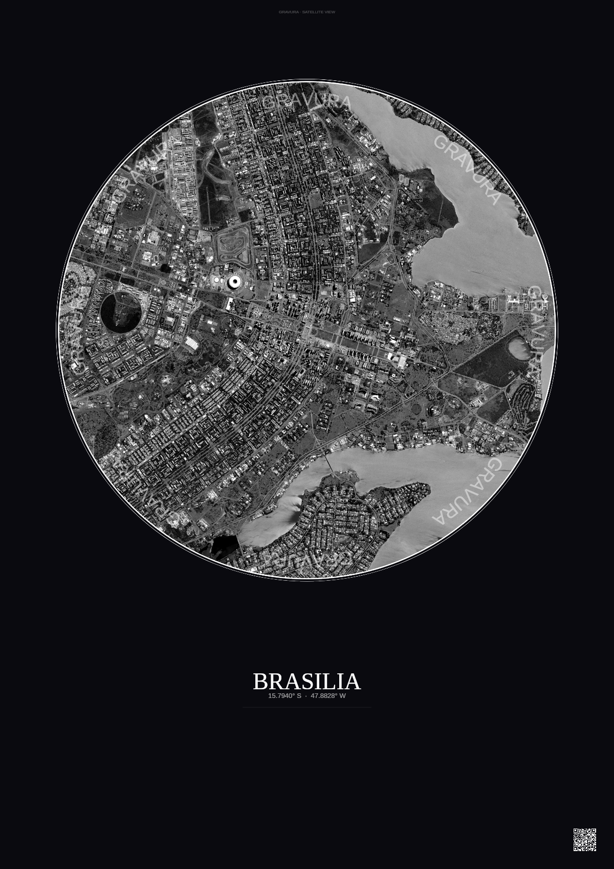 Affiche Brasilia – Poster vue satellite | Gravura – Fond foncé