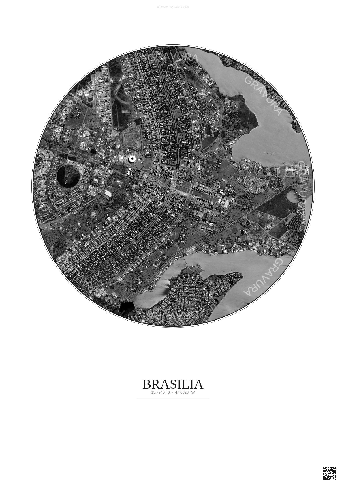 Affiche Brasilia – Poster vue satellite | Gravura – Fond clair