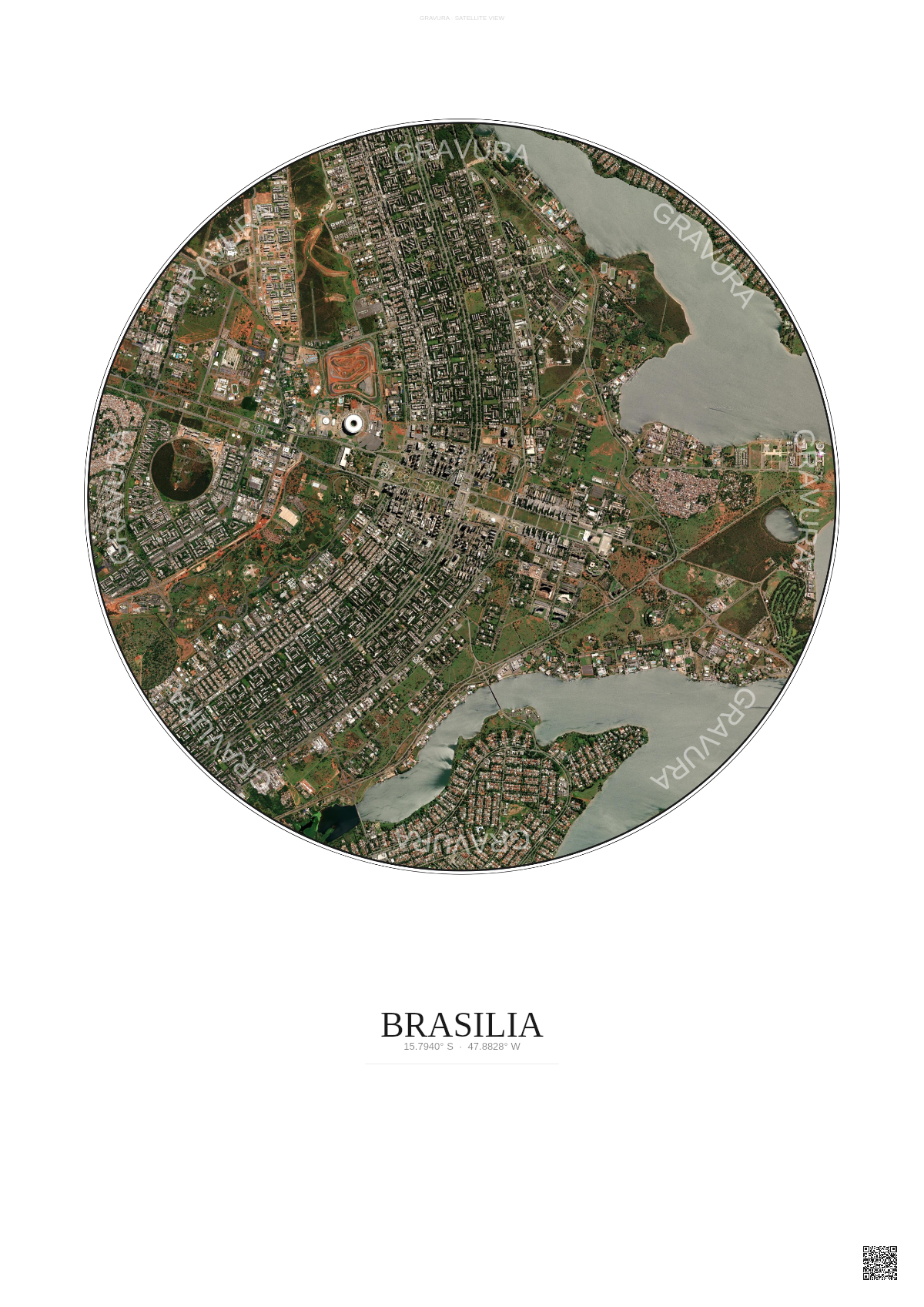 Affiche Brasilia – Poster vue satellite | Gravura – Fond clair