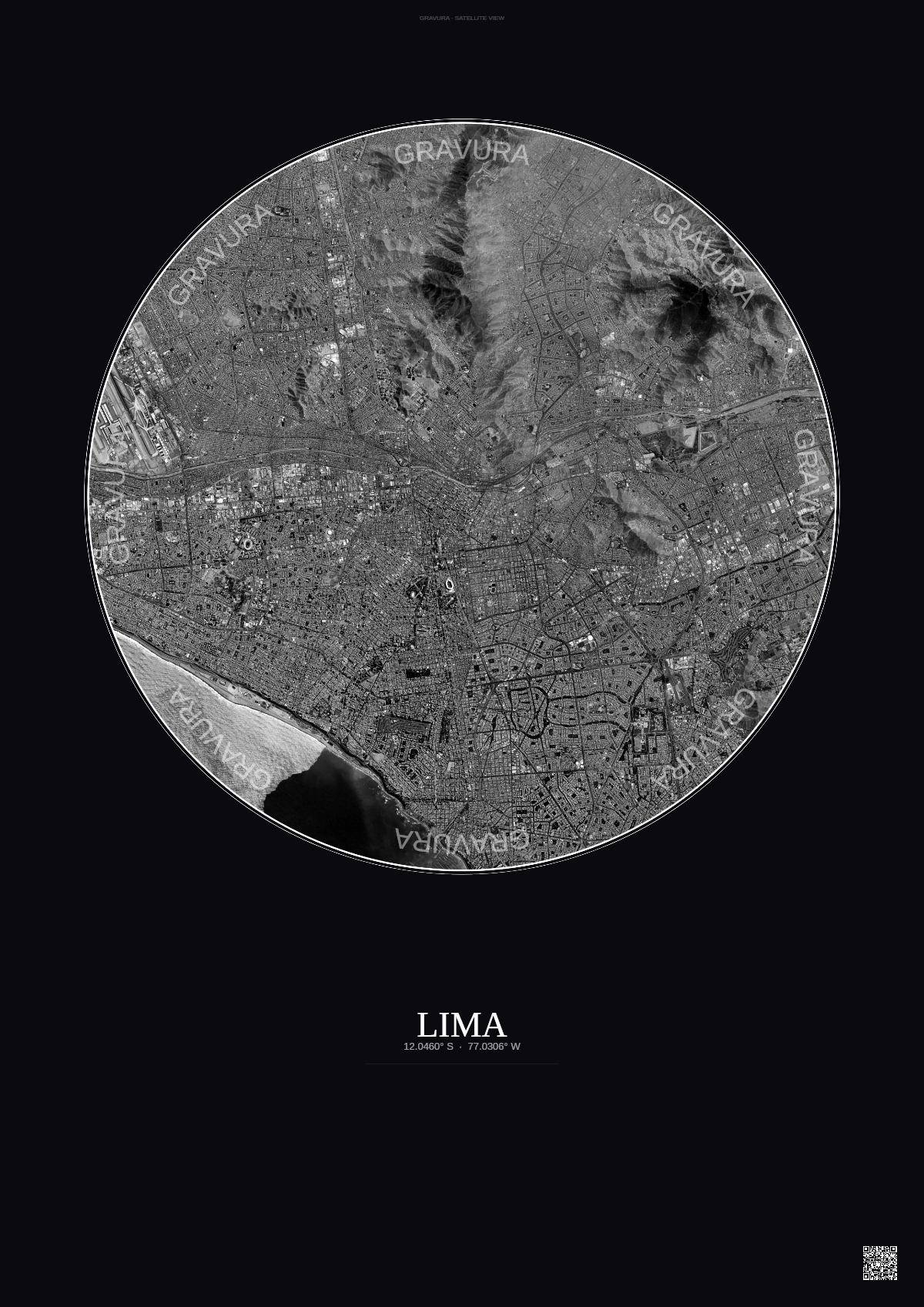 Affiche Lima – Poster vue satellite | Gravura – Fond foncé