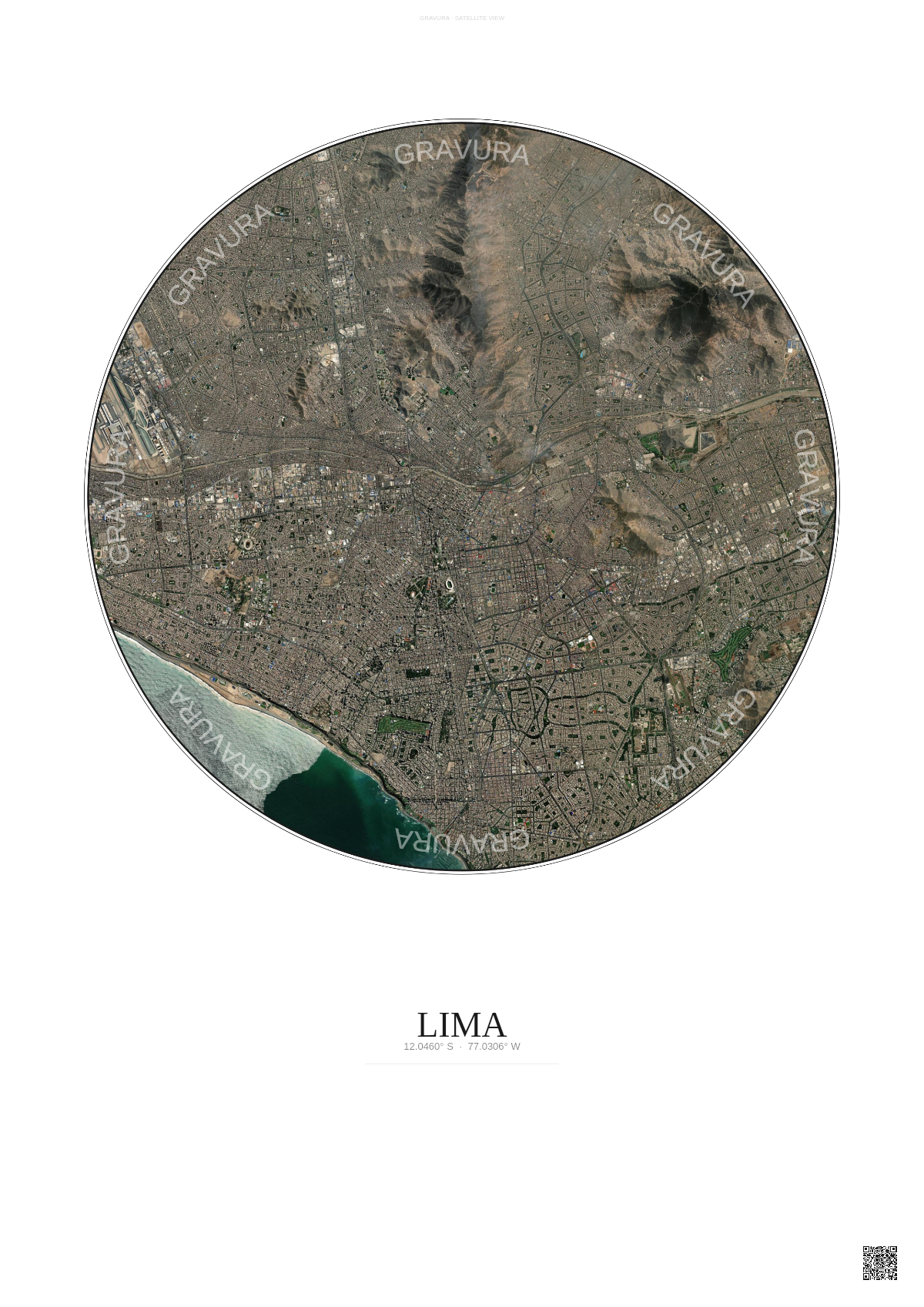 Affiche Lima – Poster vue satellite | Gravura – Fond clair