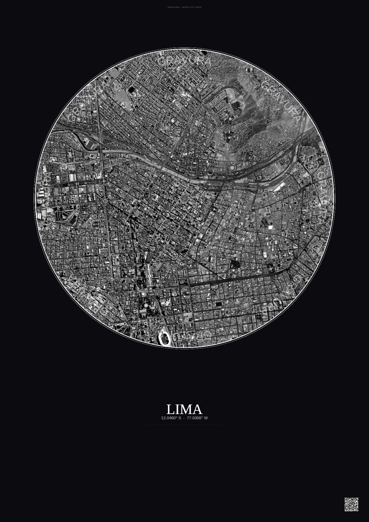 Affiche Lima – Poster vue satellite | Gravura – Fond foncé
