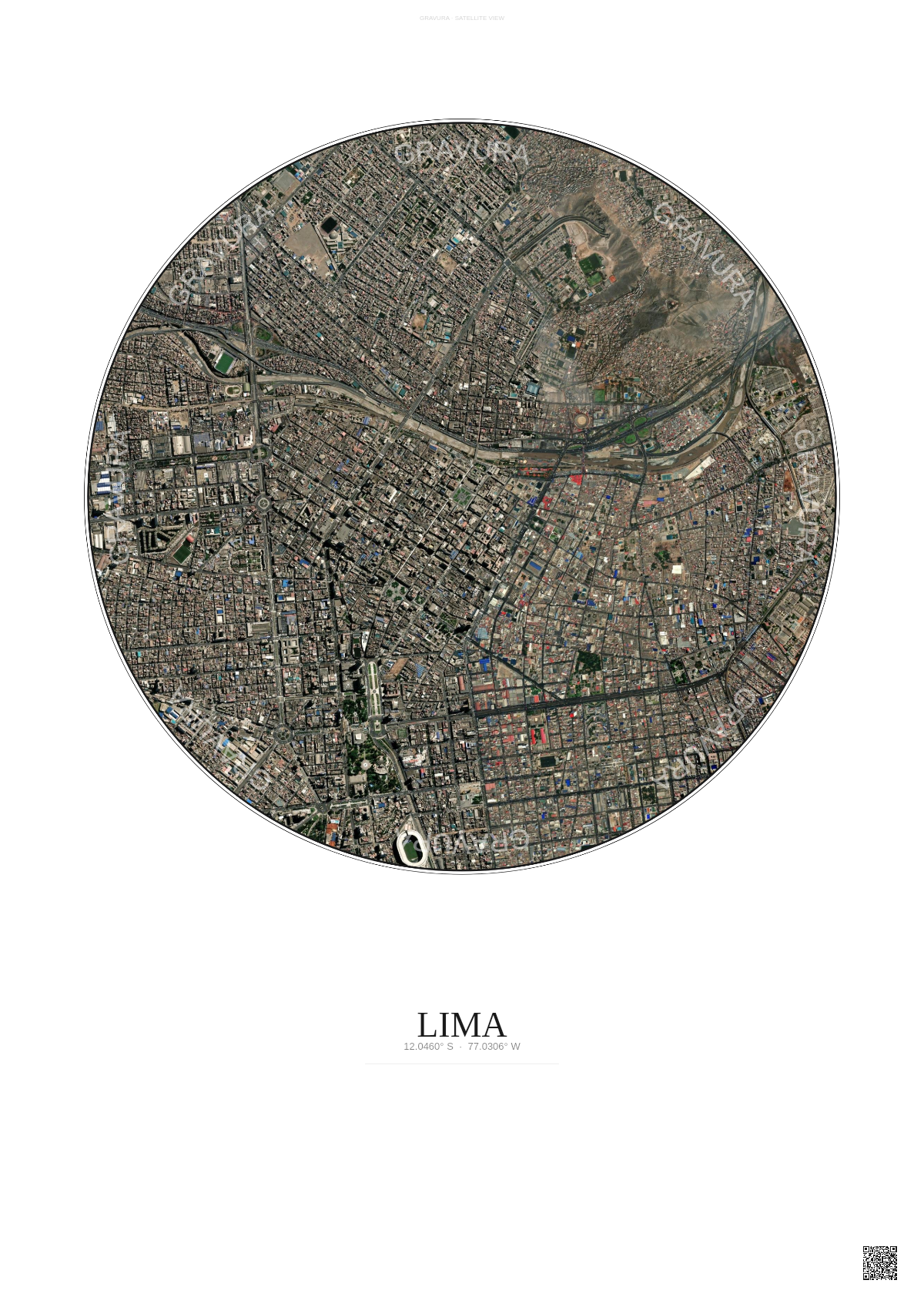 Affiche Lima – Poster vue satellite | Gravura – Fond clair