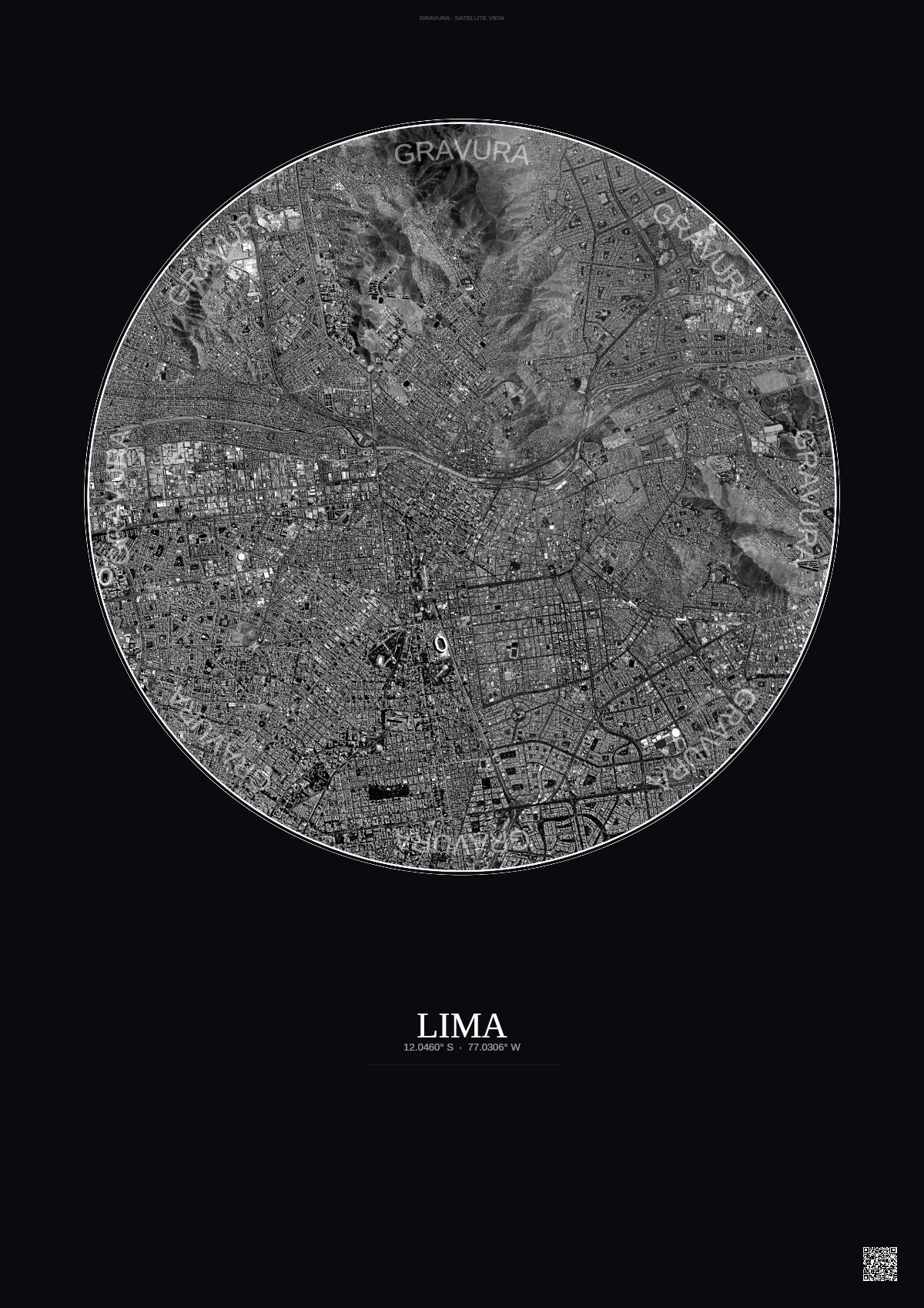 Affiche Lima – Poster vue satellite | Gravura – Fond foncé