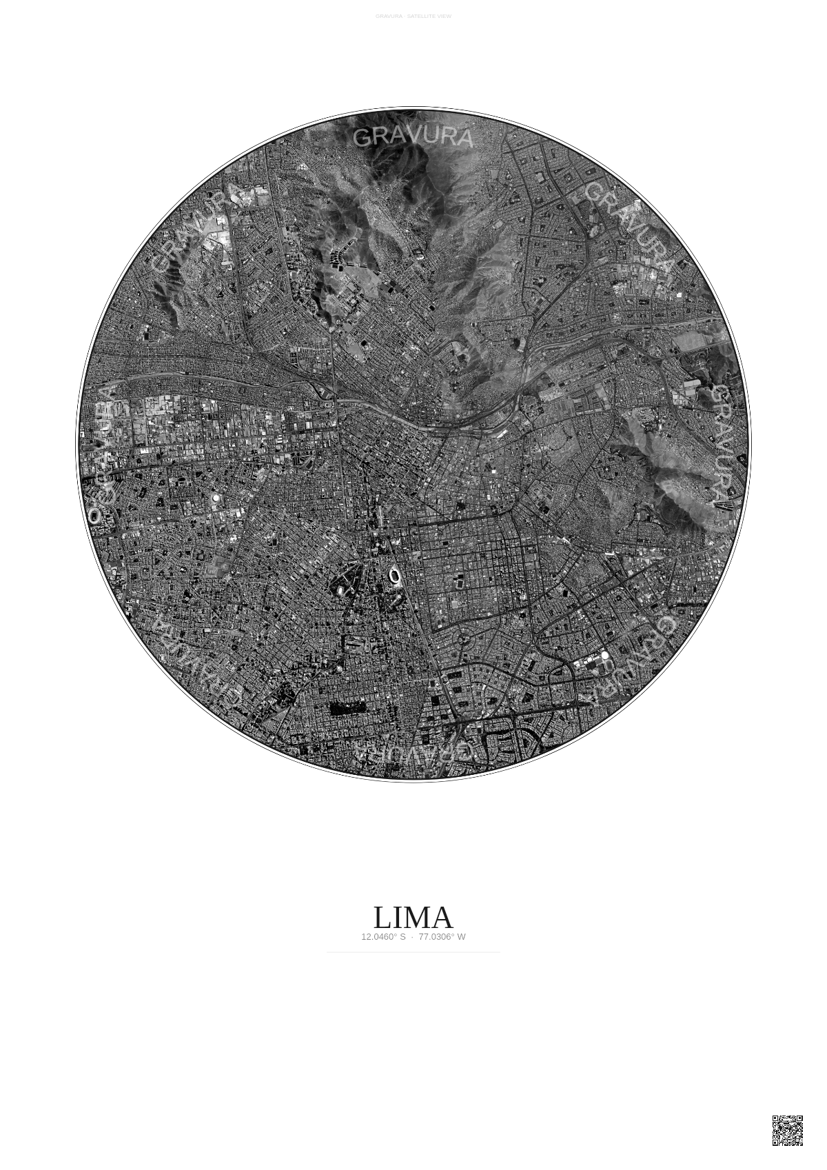 Affiche Lima – Poster vue satellite | Gravura – Fond clair