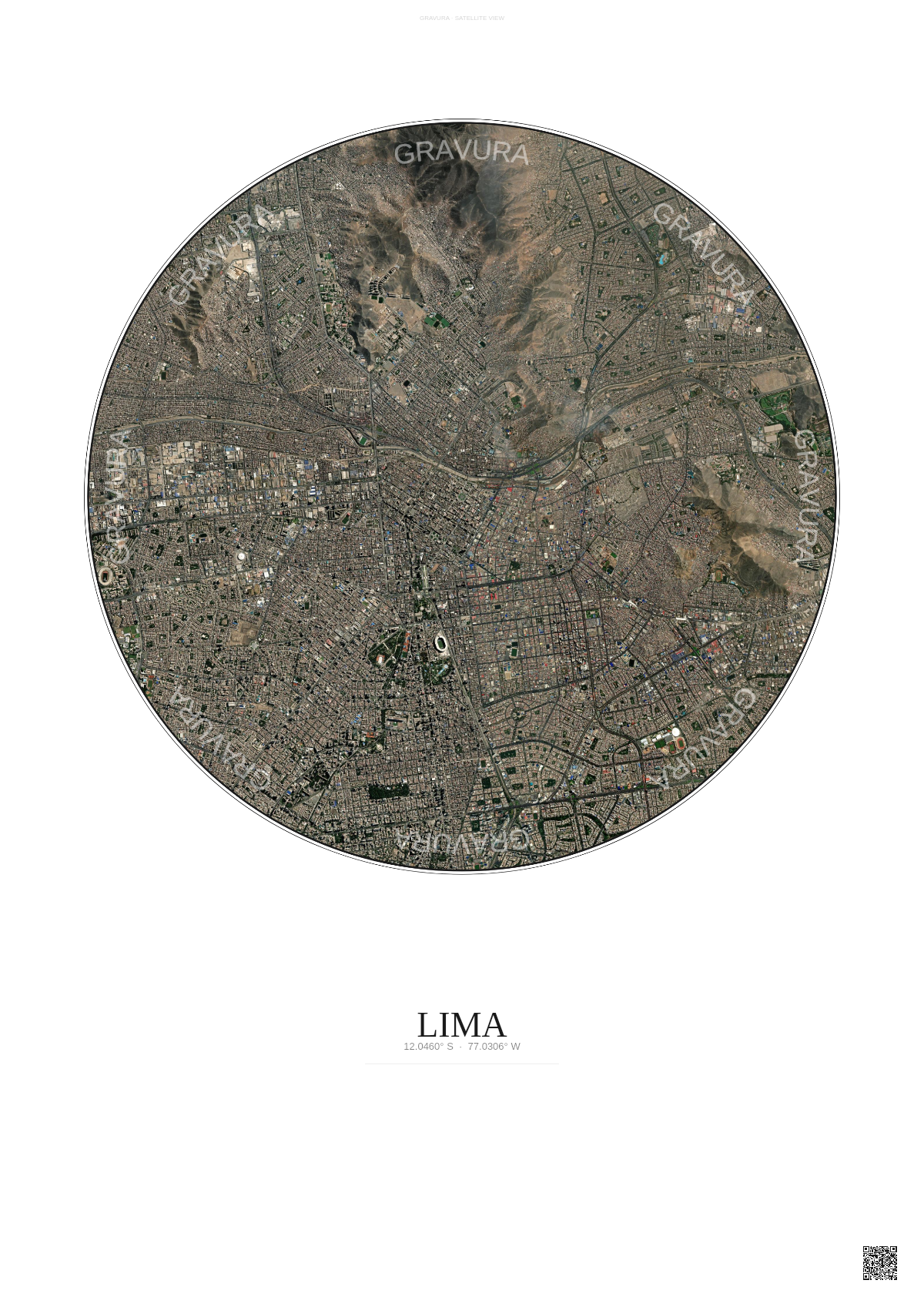 Affiche Lima – Poster vue satellite | Gravura – Fond clair