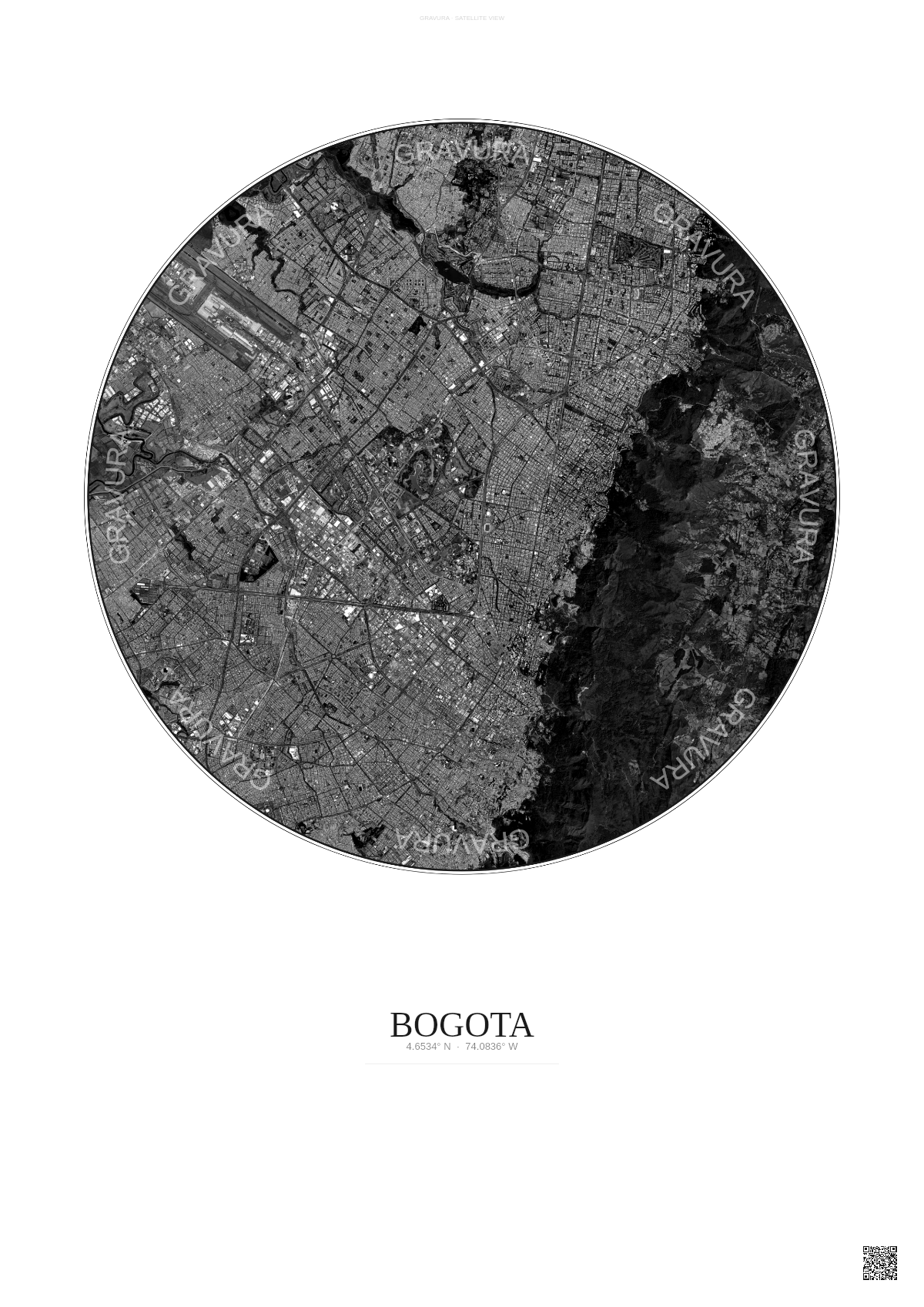 Affiche Bogota – Poster vue satellite | Gravura – Fond clair